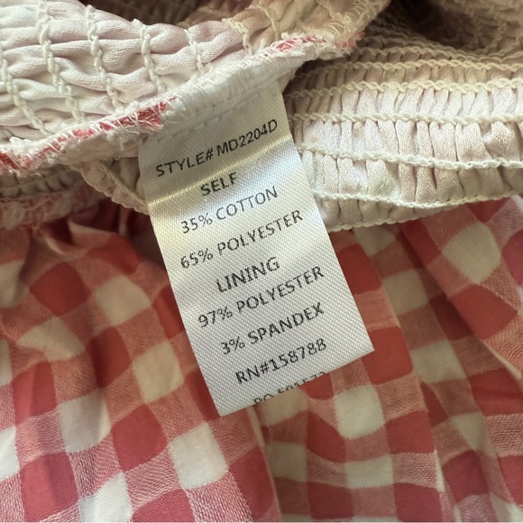 MABLE Pink White Check Ruffle Dress Smocked Stretch Medium Bodycon - Picture 8 of 11